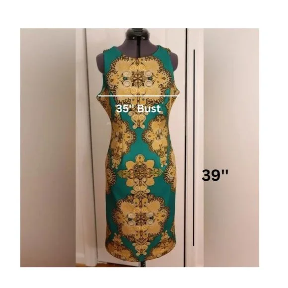 New York & Company Women's Stretch Sheath Dress Gold\Green | Small - Picture 16 of 16